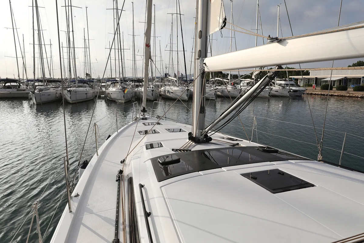 Deck of Flipper, a Dufour 470 sailboat at Općina Sukošan, Croatia