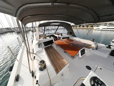 Deck of Flipper, a Dufour 470 sailboat at Općina Sukošan, Croatia