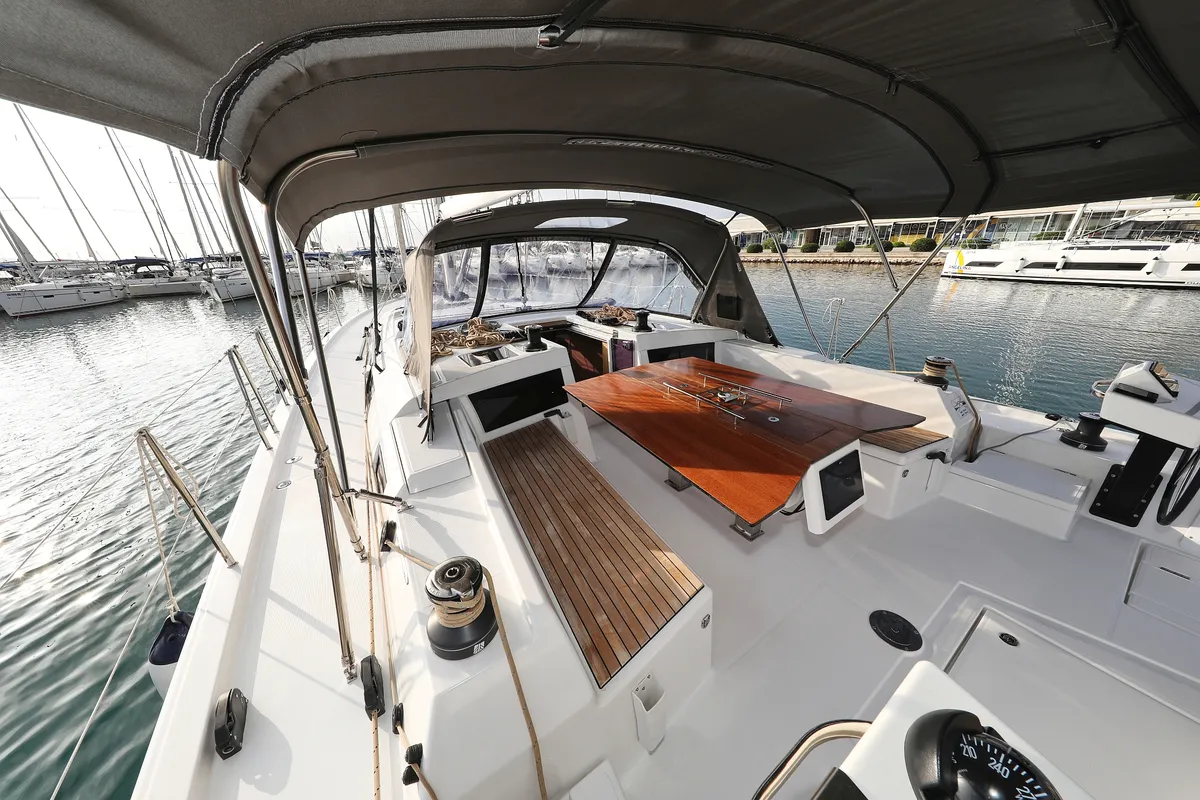 Deck of Flipper, a Dufour 470 sailboat at Općina Sukošan, Croatia