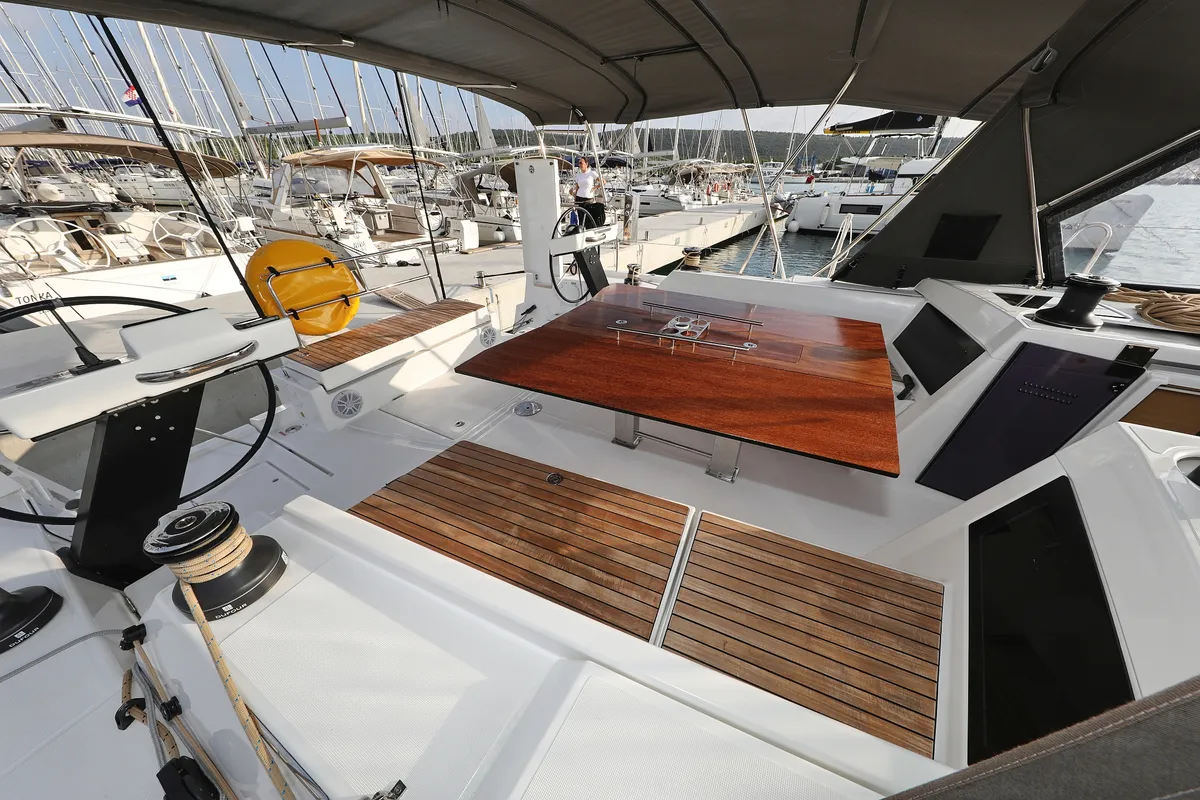 Deck of Flipper, a Dufour 470 sailboat at Općina Sukošan, Croatia