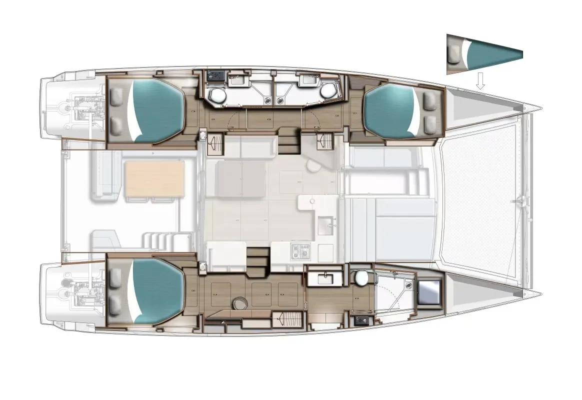 Floor plan of Leopard 43, a catamaran at Road Town, British Virgin Islands