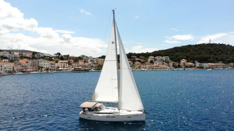 Exterior view of Espresso, a Jeanneau Sun Odyssey 419 sailboat at Općina Rogoznica, Croatia