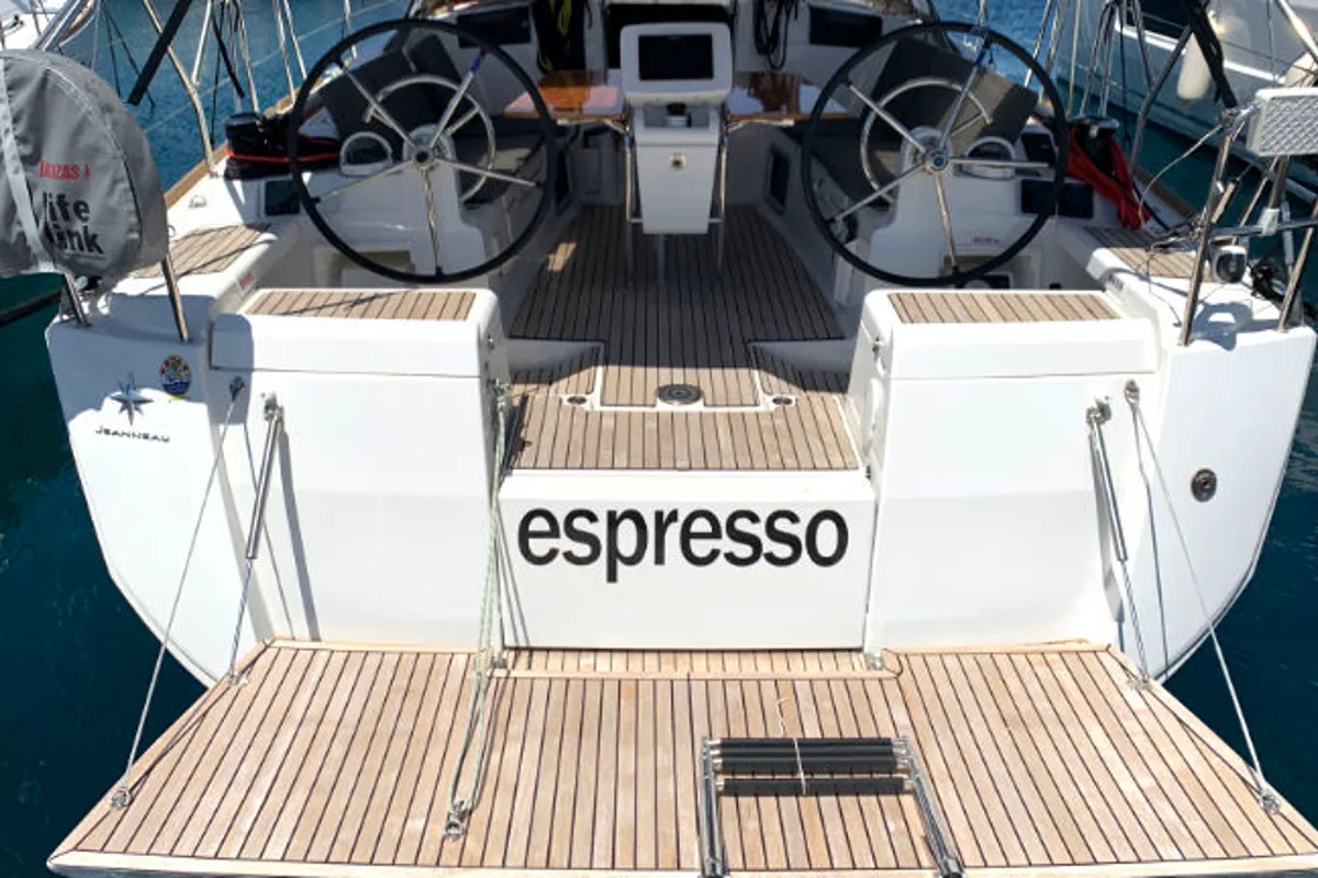 Exterior view of Espresso, a Jeanneau Sun Odyssey 419 sailboat at Općina Rogoznica, Croatia