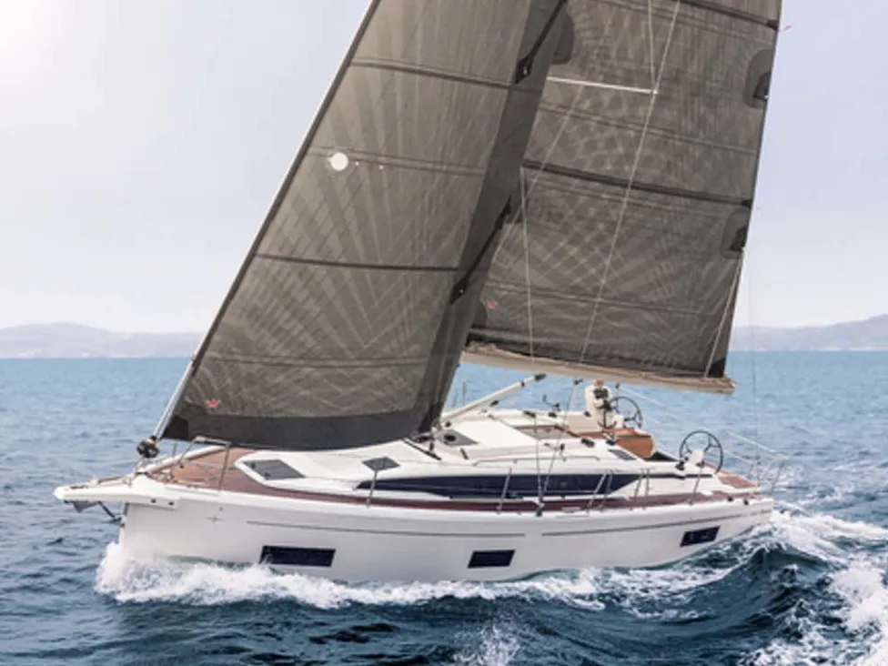 Exterior view of Ithakiss, a Bavaria C38 sailboat at Municipal Unit of Sikyona, Greece