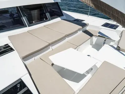 Deck of Relentless, a Bali 4.4 catamaran at San Diego, United States