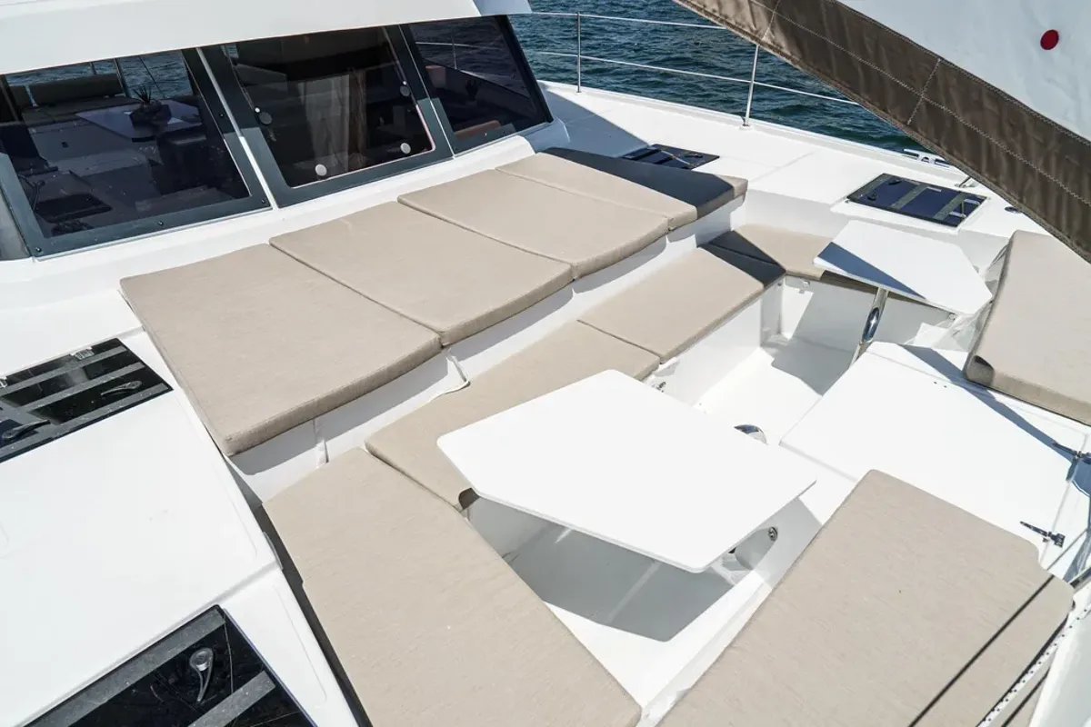 Deck of Relentless, a Bali 4.4 catamaran at San Diego, United States