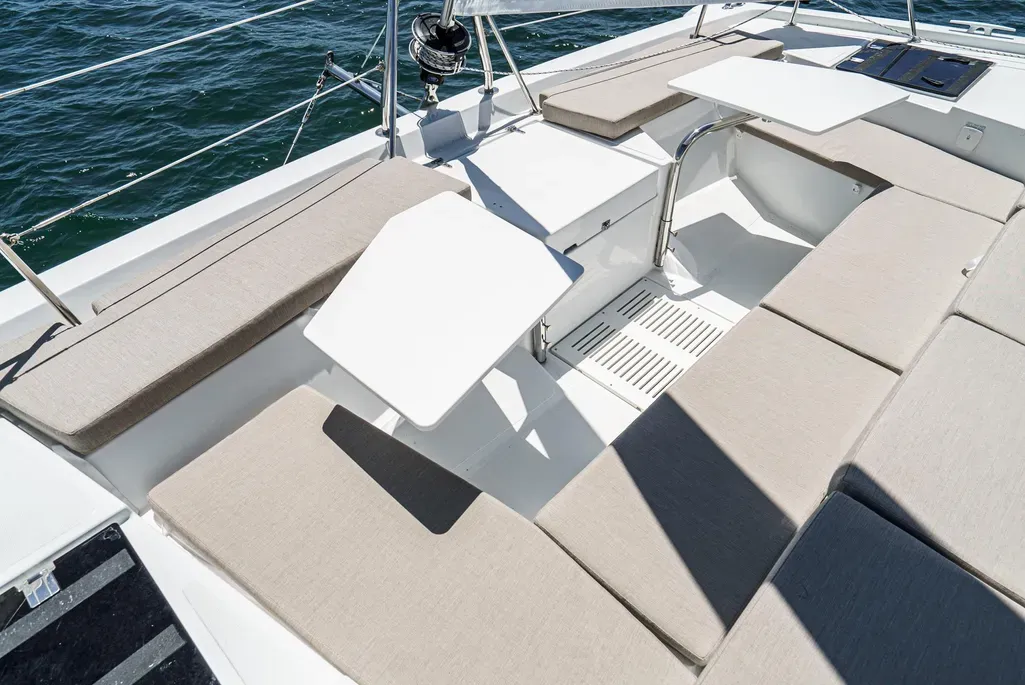 Deck of Relentless, a Bali 4.4 catamaran at San Diego, United States