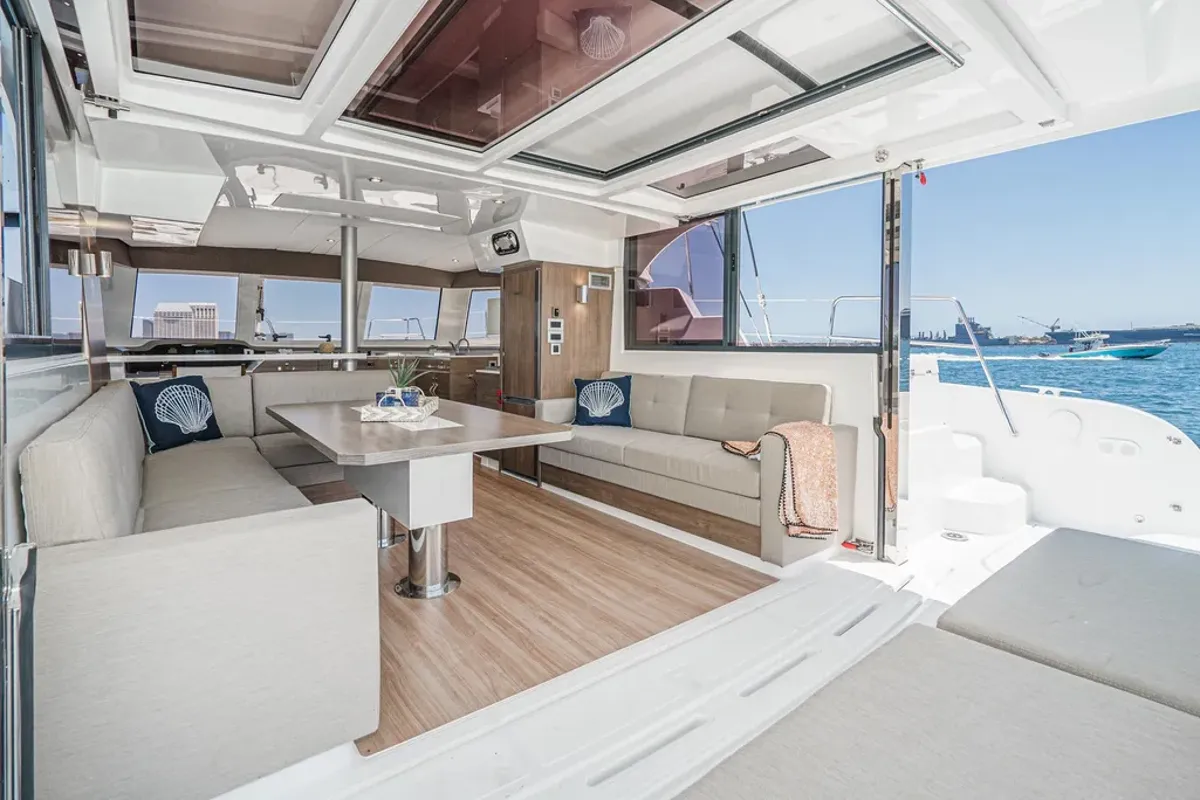 Salon of Relentless, a Bali 4.4 catamaran at San Diego, United States