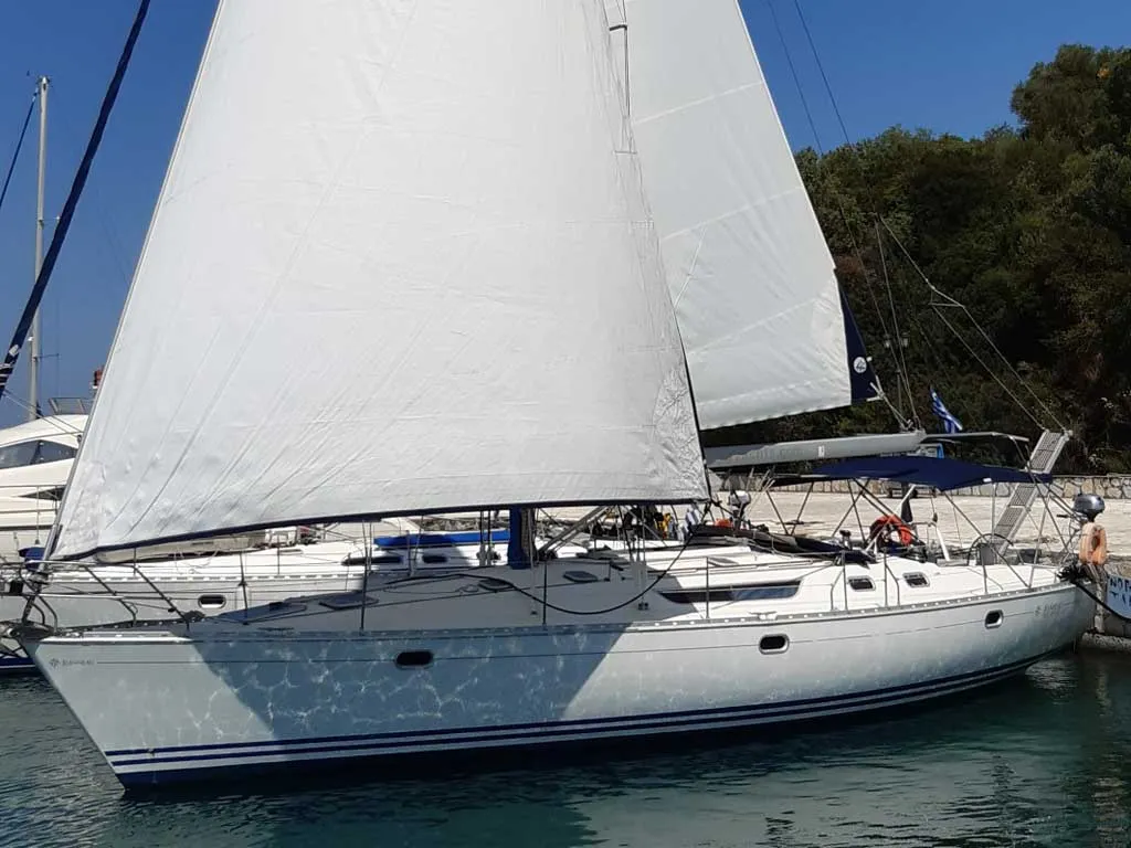 Exterior view of Rapsodia, a Jeanneau Sun Odyssey 45.2 sailboat at Kontokali, Greece