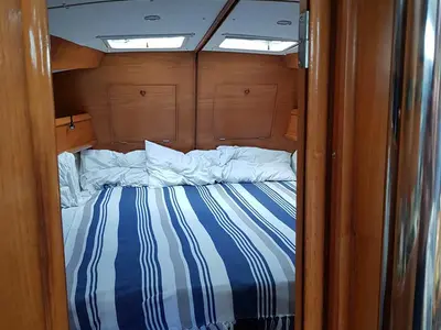 Cabin on Rapsodia, a Jeanneau Sun Odyssey 45.2 sailboat at Kontokali, Greece