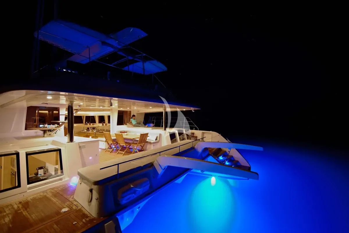 Exterior view of Royal Destiny, a Lagoon 620 catamaran at Athens, Greece