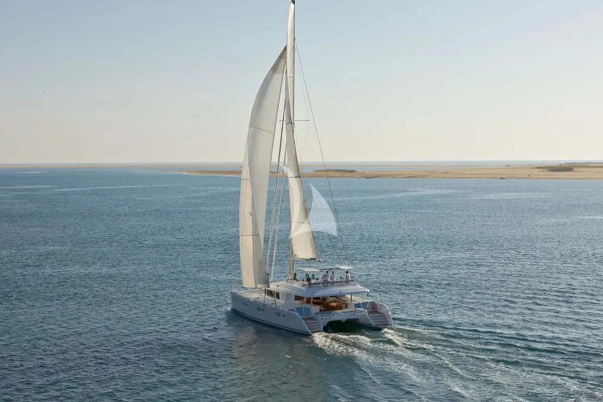 Exterior view of Royal Destiny, a Lagoon 620 catamaran at Athens, Greece