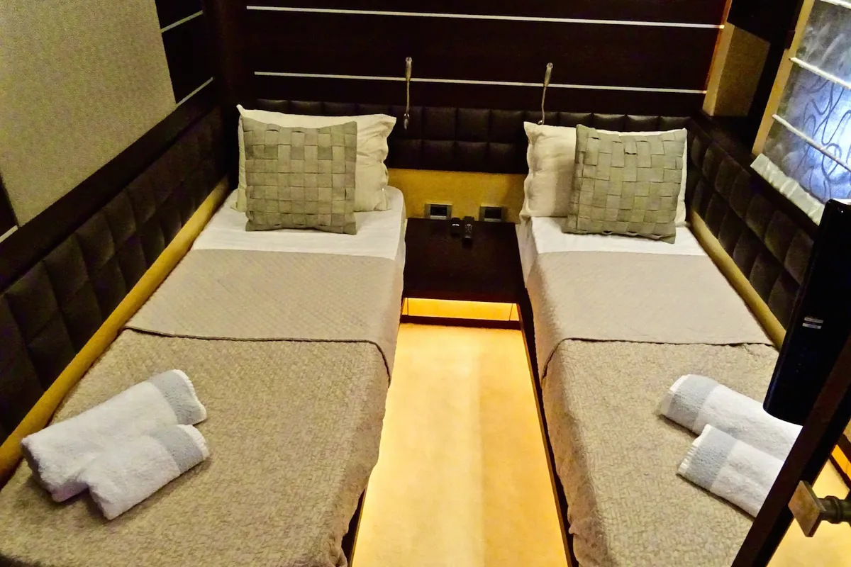 Cabin on Super Toy, a Azimut 86 motor yacht at Kontokali, Greece