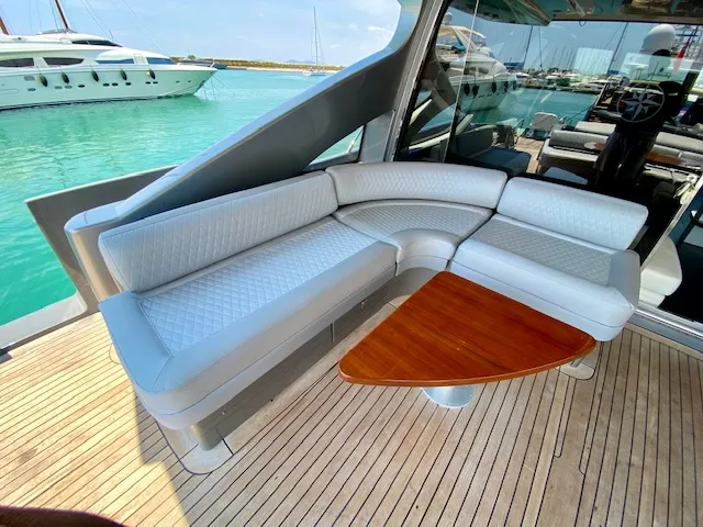 Deck of Super Toy, a Azimut 86 motor yacht at Kontokali, Greece