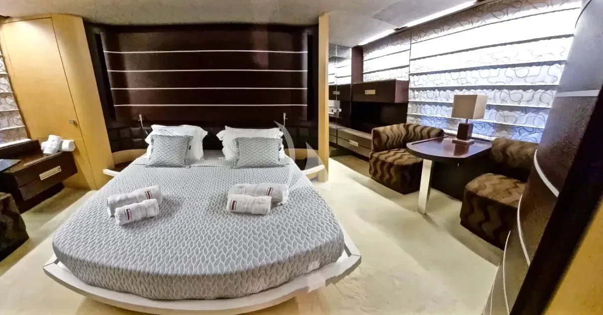 Cabin on Super Toy, a Azimut 86 motor yacht at Kontokali, Greece