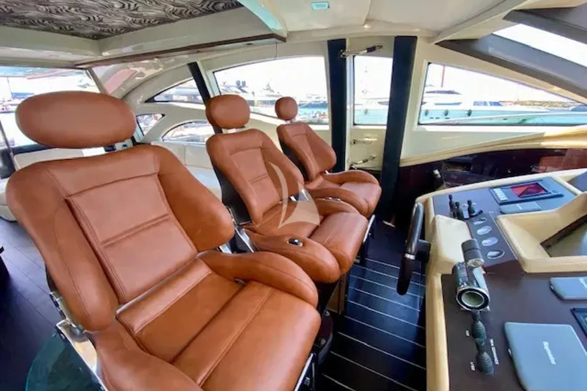 Cockpit of Super Toy, a Azimut 86 motor yacht at Kontokali, Greece