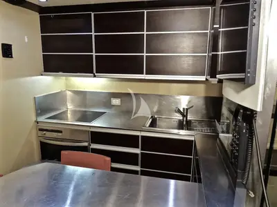 Galley of Super Toy, a Azimut 86 motor yacht at Kontokali, Greece