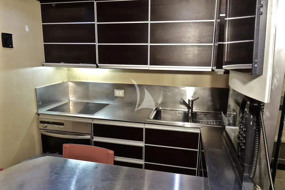 Galley of Super Toy, a Azimut 86 motor yacht at Kontokali, Greece