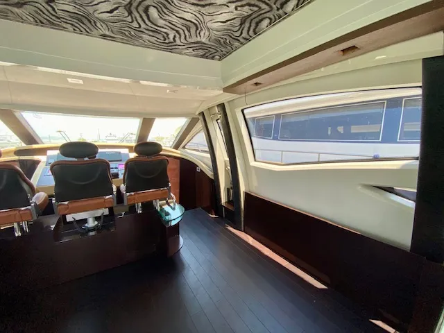 Cockpit of Super Toy, a Azimut 86 motor yacht at Kontokali, Greece