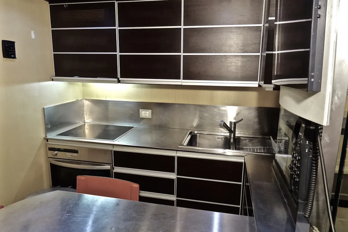 Galley of Super Toy, a Azimut 86 motor yacht at Kontokali, Greece