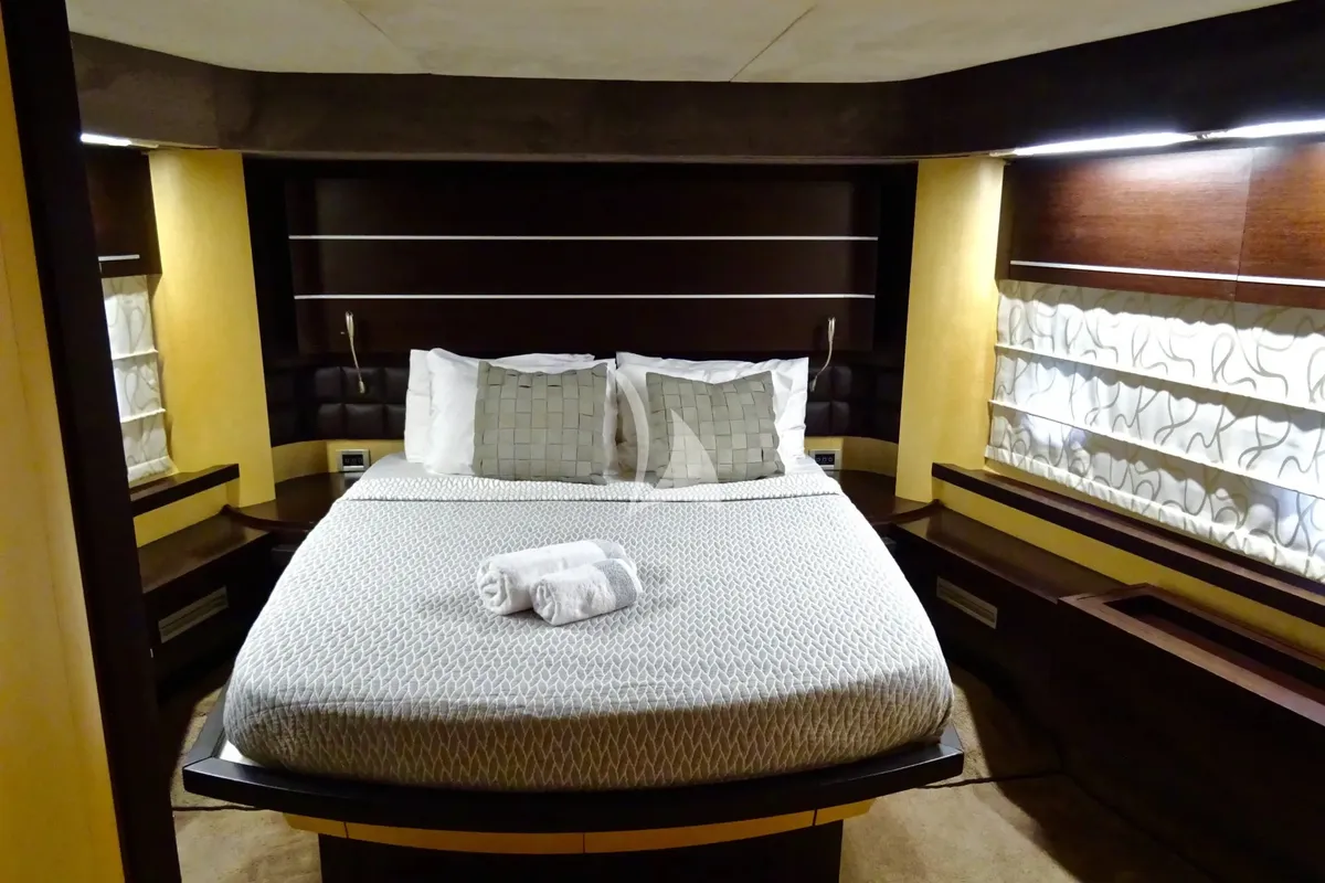Cabin on Super Toy, a Azimut 86 motor yacht at Kontokali, Greece