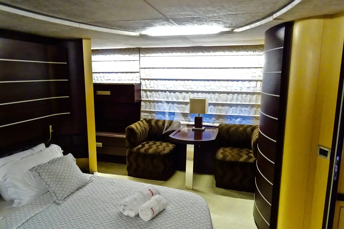 Cabin on Super Toy, a Azimut 86 motor yacht at Kontokali, Greece