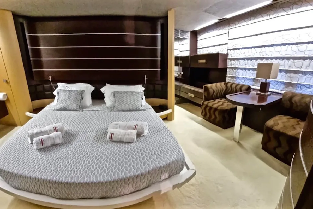 Cabin on Super Toy, a Azimut 86 motor yacht at Kontokali, Greece