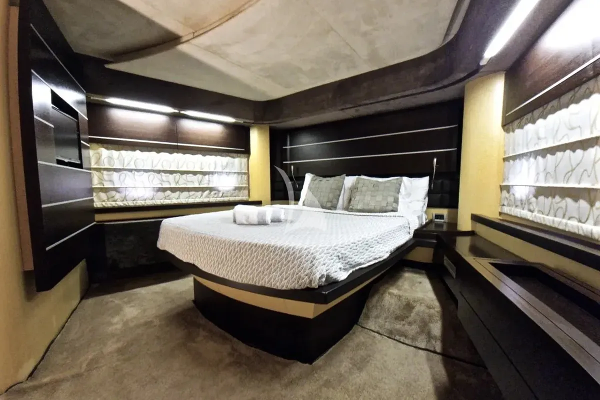 Cabin on Super Toy, a Azimut 86 motor yacht at Kontokali, Greece