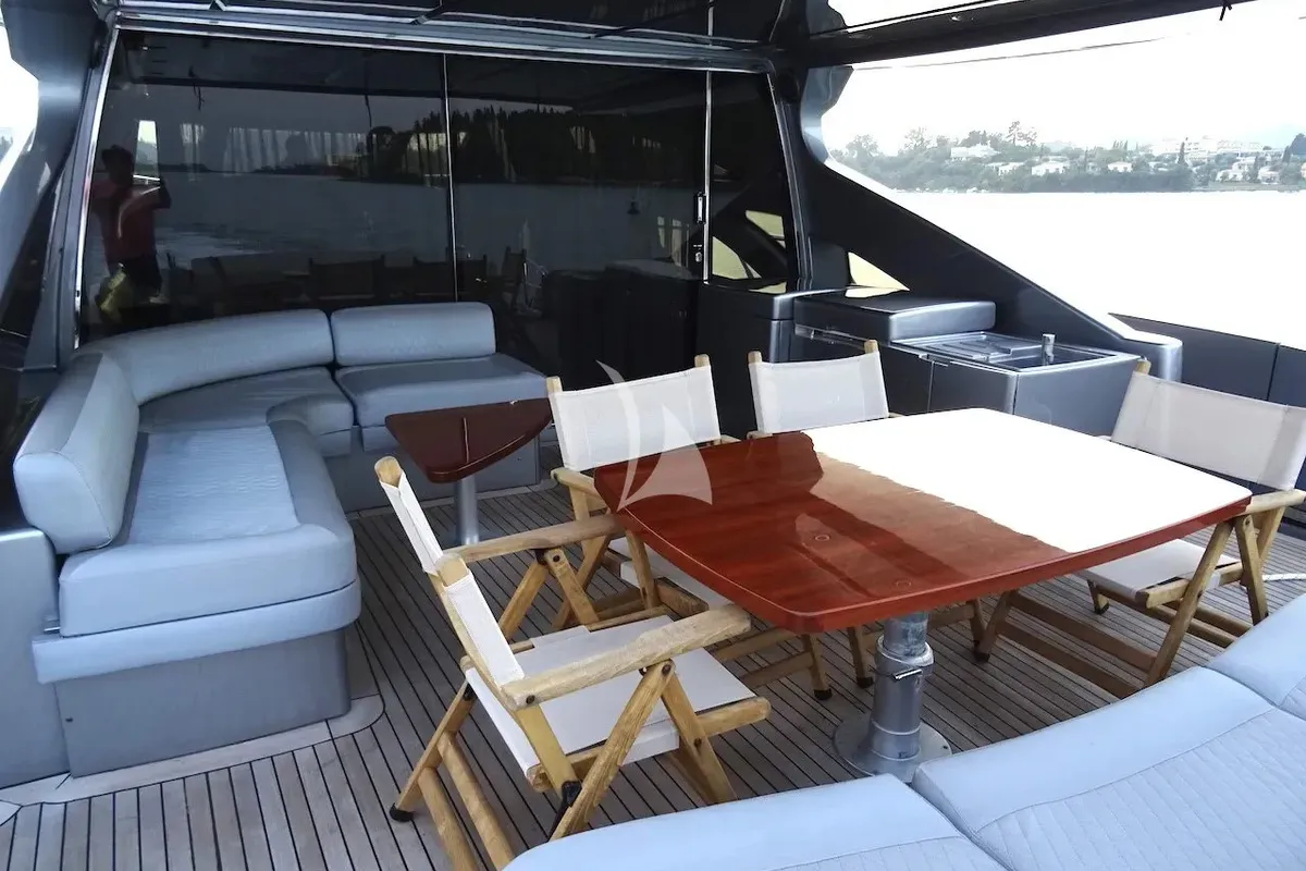 Deck of Super Toy, a Azimut 86 motor yacht at Kontokali, Greece