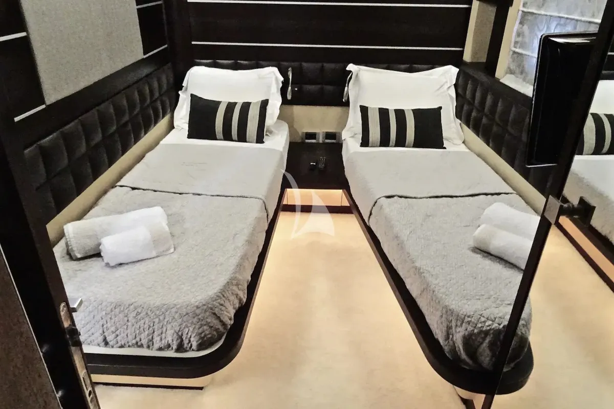 Cabin on Super Toy, a Azimut 86 motor yacht at Kontokali, Greece
