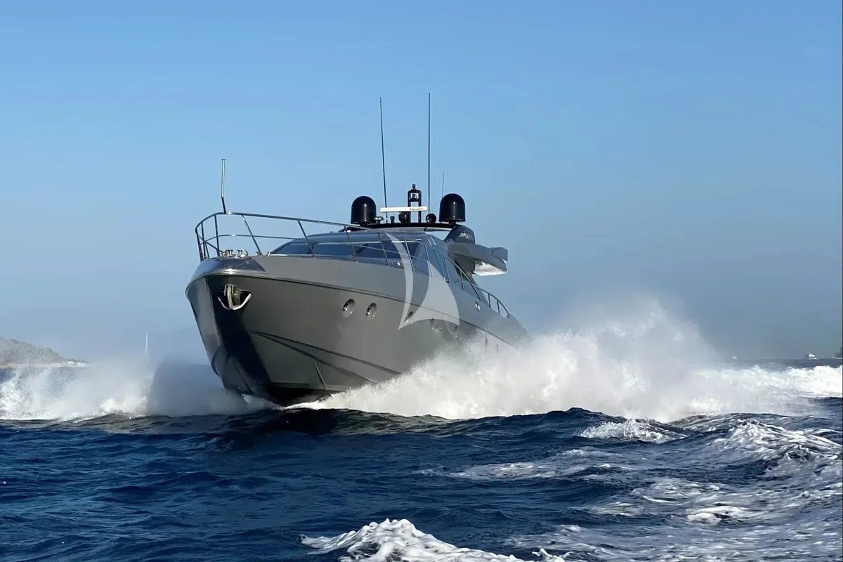 Exterior view of Super Toy, a Azimut 86 motor yacht at Kontokali, Greece
