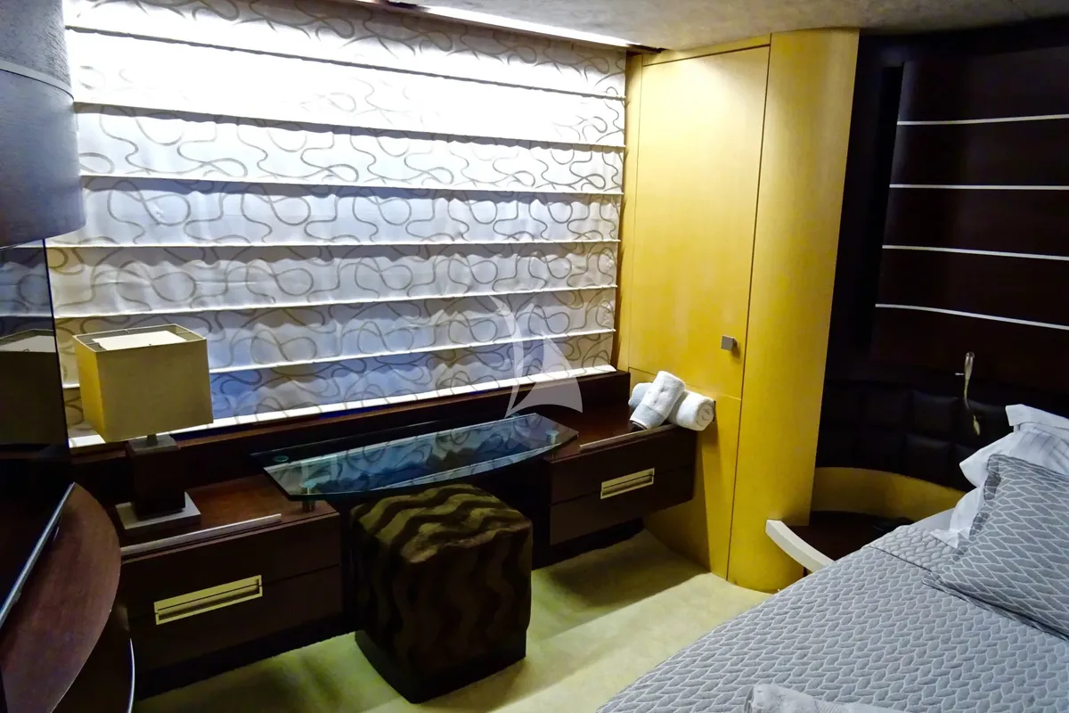 Cabin on Super Toy, a Azimut 86 motor yacht at Kontokali, Greece
