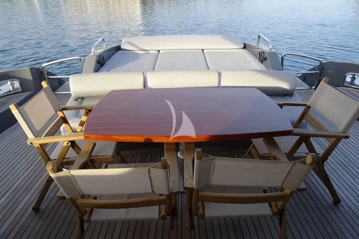 Deck of Super Toy, a Azimut 86 motor yacht at Kontokali, Greece