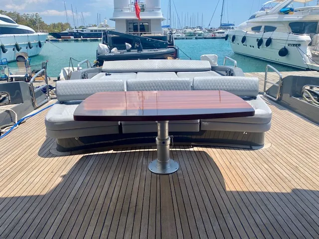 Deck of Super Toy, a Azimut 86 motor yacht at Kontokali, Greece