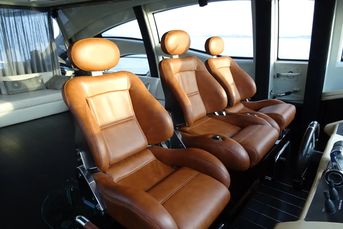 Cockpit of Super Toy, a Azimut 86 motor yacht at Kontokali, Greece