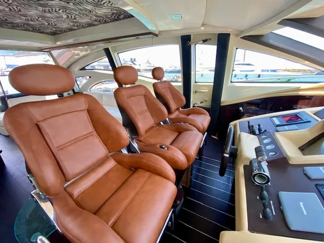Cockpit of Super Toy, a Azimut 86 motor yacht at Kontokali, Greece