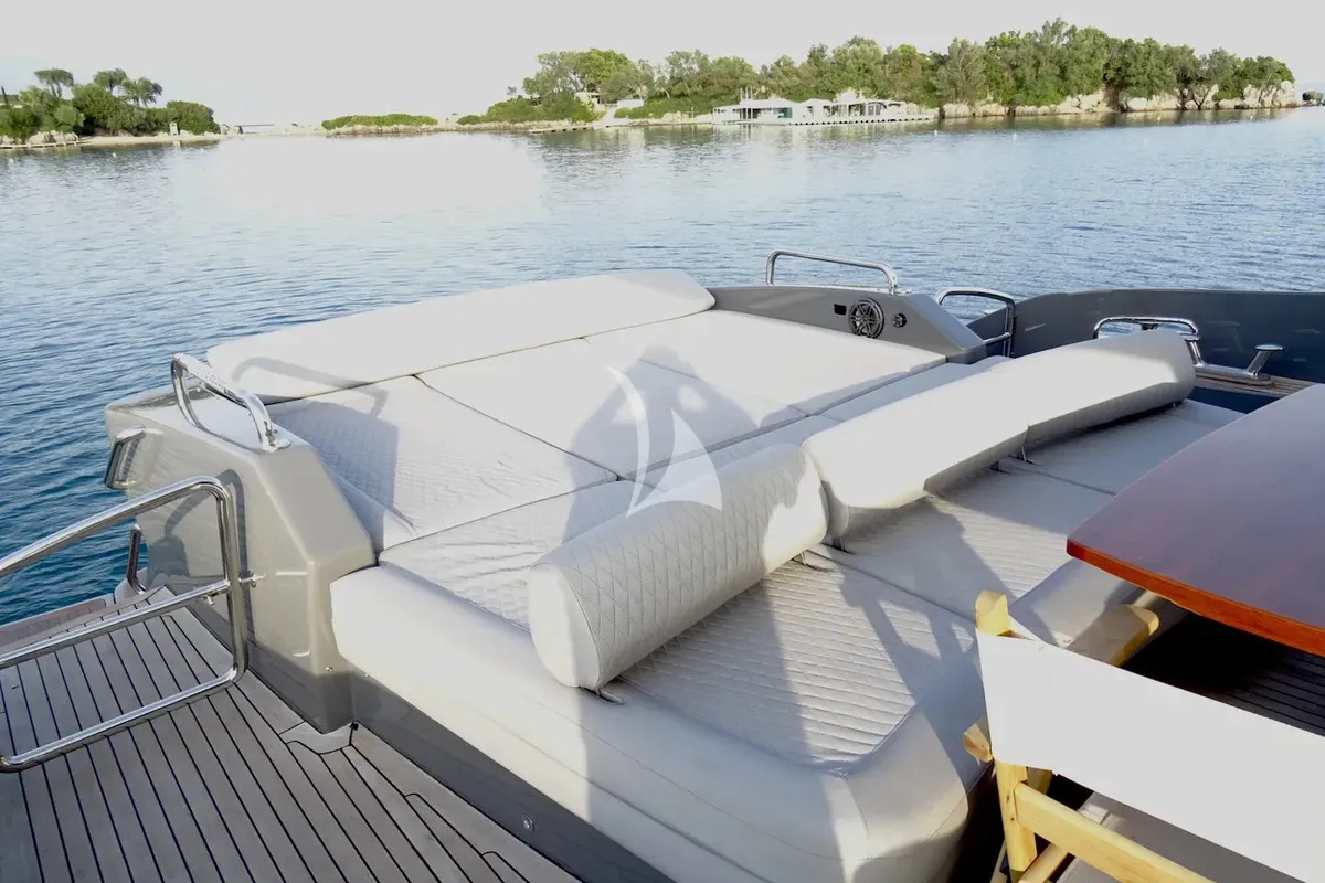 Deck of Super Toy, a Azimut 86 motor yacht at Kontokali, Greece