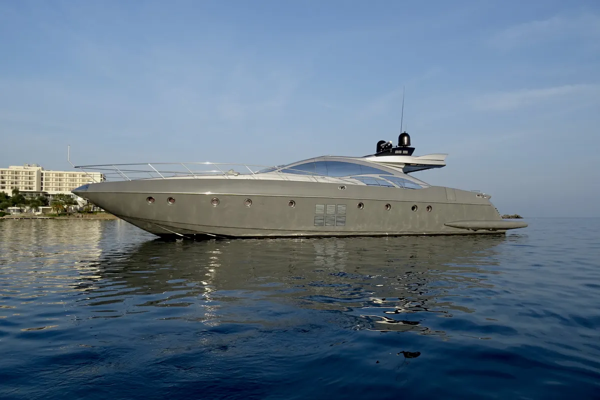 Exterior view of Super Toy, a Azimut 86 motor yacht at Kontokali, Greece