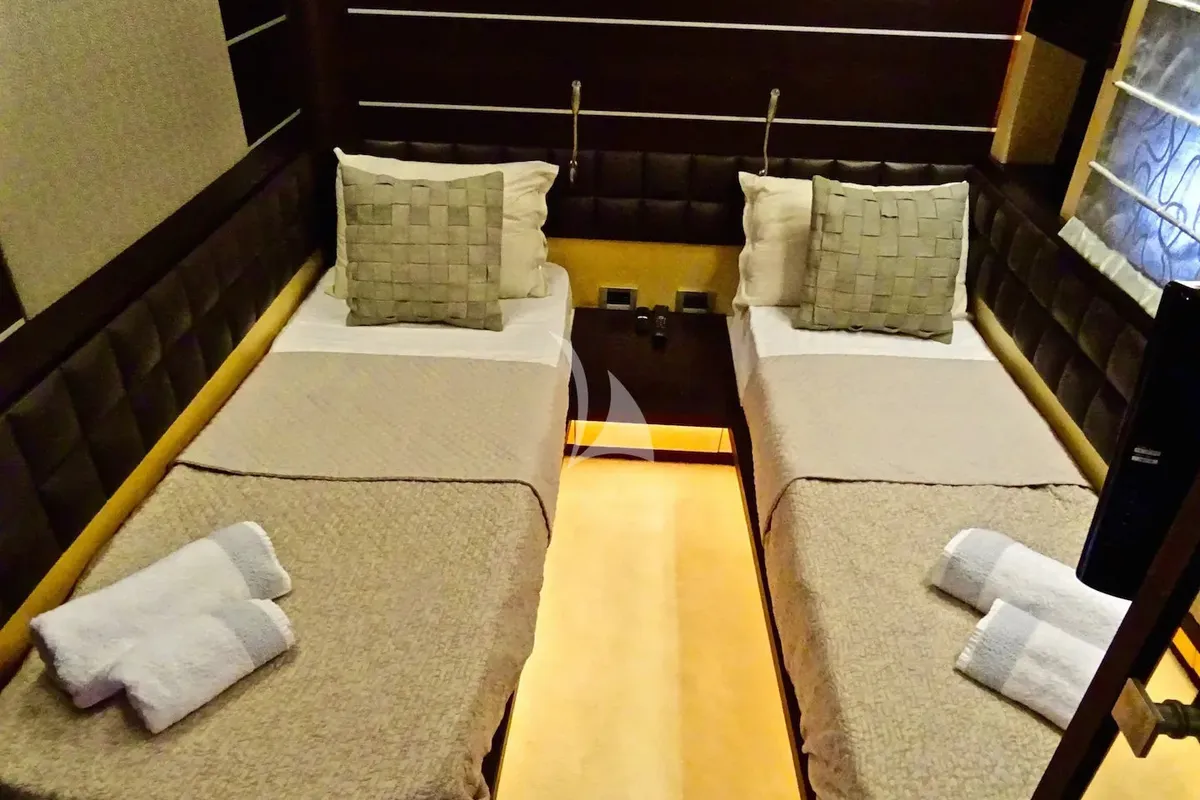 Cabin on Super Toy, a Azimut 86 motor yacht at Kontokali, Greece