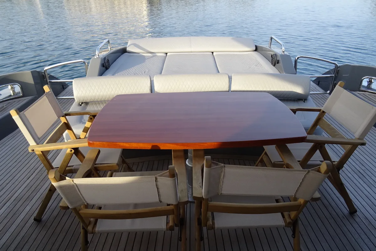 Deck of Super Toy, a Azimut 86 motor yacht at Kontokali, Greece