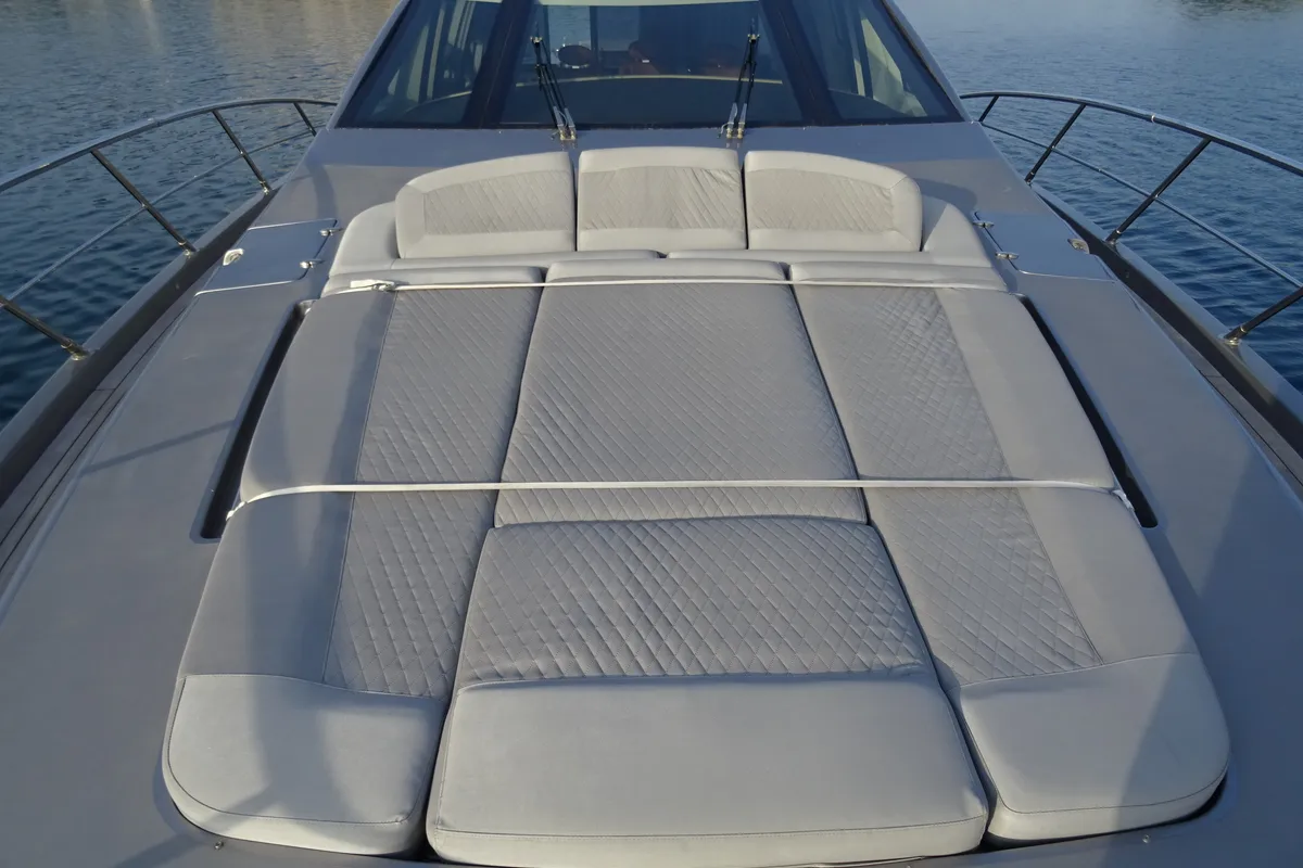 Deck of Super Toy, a Azimut 86 motor yacht at Kontokali, Greece