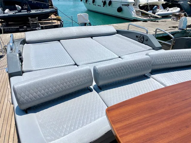 Deck of Super Toy, a Azimut 86 motor yacht at Kontokali, Greece