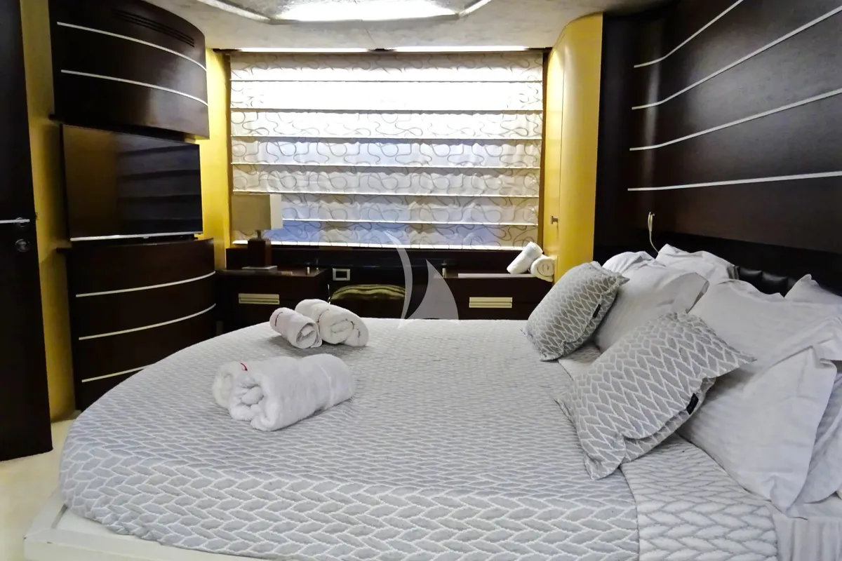Cabin on Super Toy, a Azimut 86 motor yacht at Kontokali, Greece