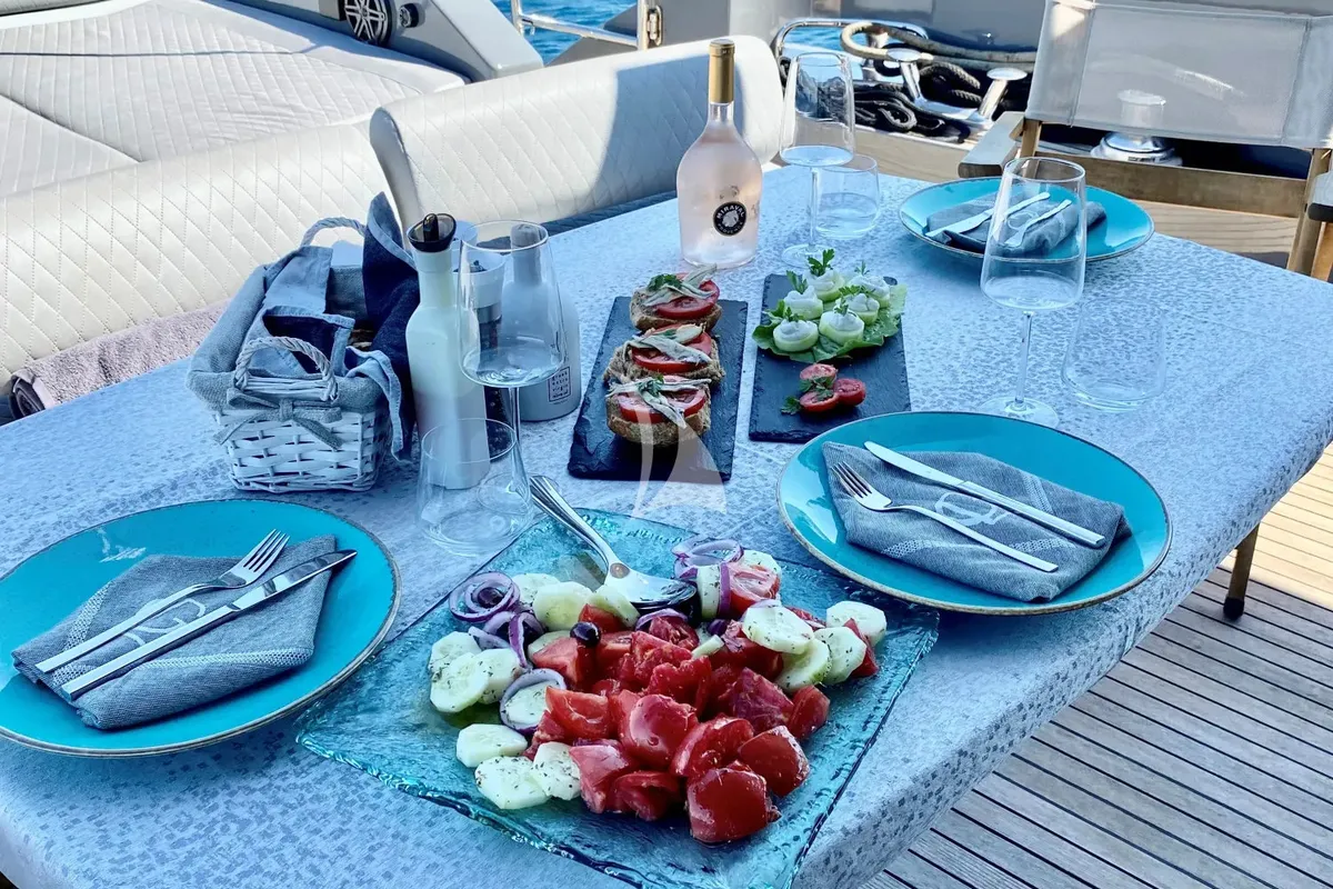 Deck of Super Toy, a Azimut 86 motor yacht at Kontokali, Greece
