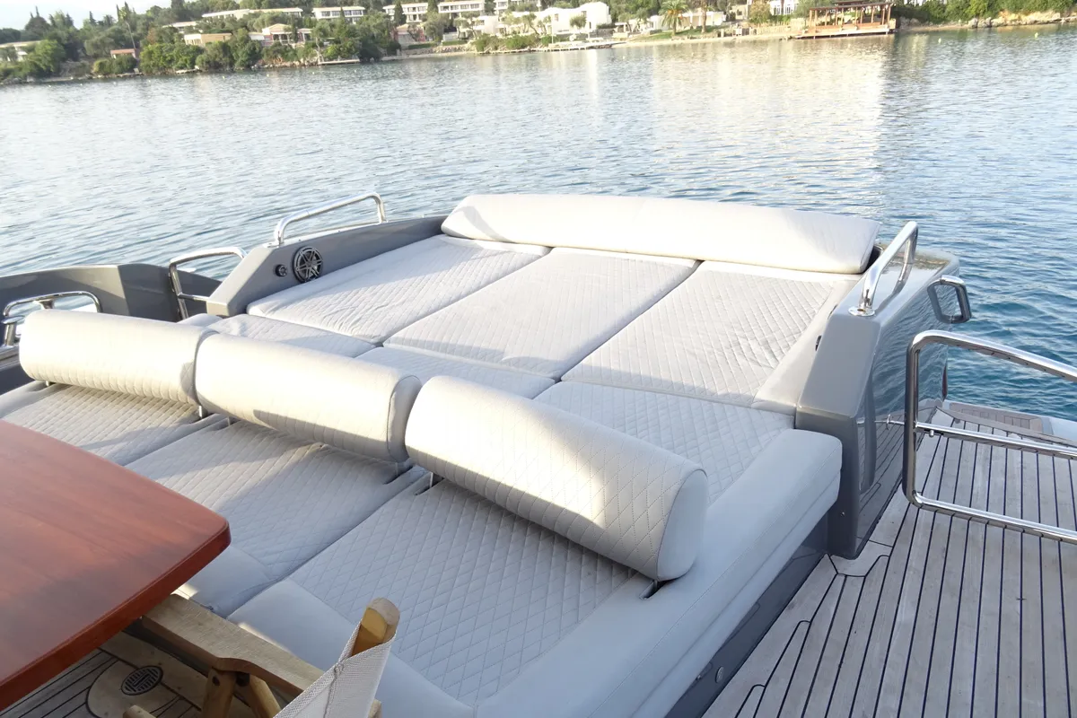 Deck of Super Toy, a Azimut 86 motor yacht at Kontokali, Greece