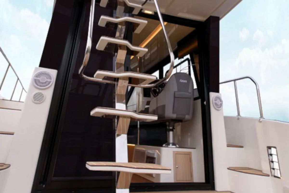 Deck of Cobra Yachts Futura 40 Grand Horizon, a motorboat at Wilkasy, Poland