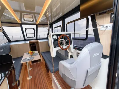 Cockpit of Cobra Yachts Futura 40 Grand Horizon, a motorboat at Wilkasy, Poland