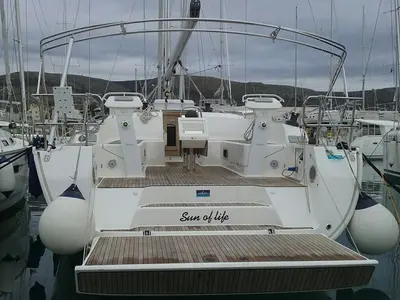 Deck of Sun Of Life, a Bavaria Cruiser 46 sailboat at Primošten, Croatia