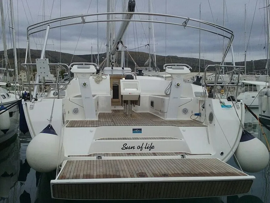 Deck of Sun Of Life, a Bavaria Cruiser 46 sailboat at Primošten, Croatia