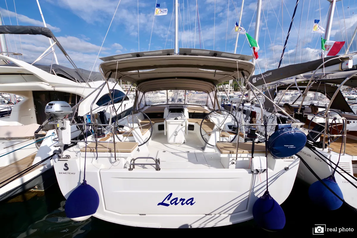 Cockpit of Lara, a Beneteau Oceanis 51.1 sailboat at Puntone di Scarlino, Italy